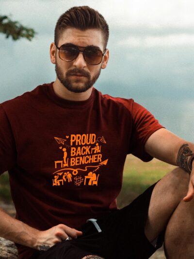 BackBencher Men's Round Neck Printed T-Shirts - Black, Maroon, Yellow, Navy Blue, Olive Green, White