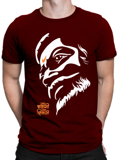 Jai Bhavani Jai Shivaji Maroon Unisex Front & Back Round Neck Printed T-Shirts