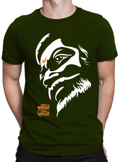 Jai Bhavani Jai Shivaji Olive Green Unisex Front & Back Round Neck Printed T-Shirts