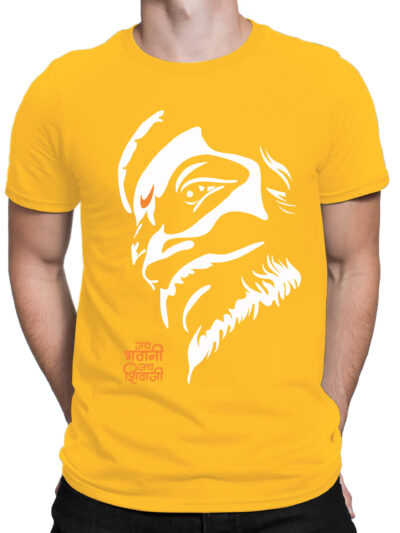 Jai Bhavani Jai Shivaji Yellow Unisex Front & Back Round Neck Printed T-Shirts