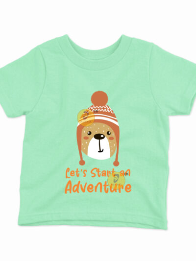 Adventure Begin Mint Kids Round Neck Printed T-Shirts