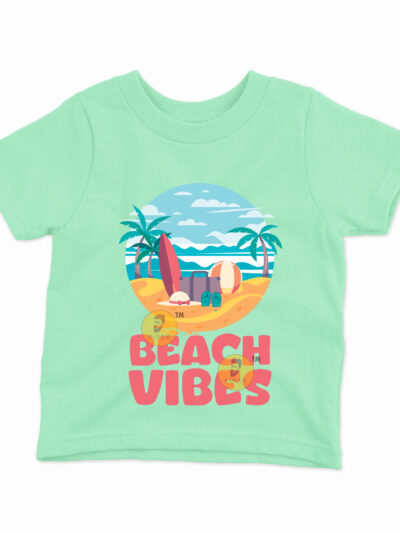 Beach Vibes Mint Kids Round Neck Printed T-Shirts