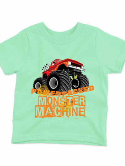 Monster Machine Mint Kids Round Neck Printed T-Shirts
