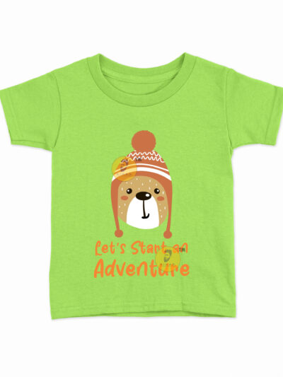 Adventure Begin Parrot Green Kids Round Neck Printed T-Shirts