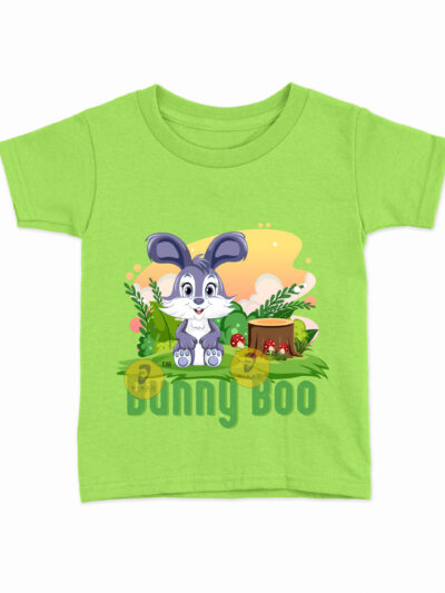Bunny Boo Parrot Green Kids Round Neck Printed T-Shirts