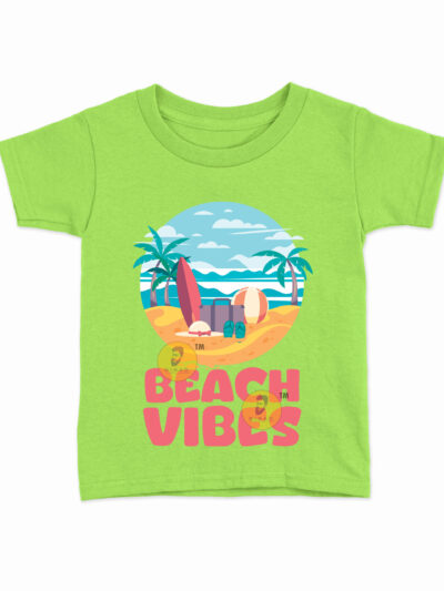 Beach Vibes Parrot Green Kids Round Neck Printed T-Shirts