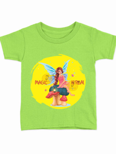 Fairy Parrot Green Kids Round Neck Printed T-Shirts