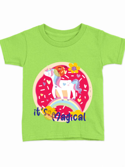 Its Magical Parrot Green Kids Round Neck Printed T-Shirts