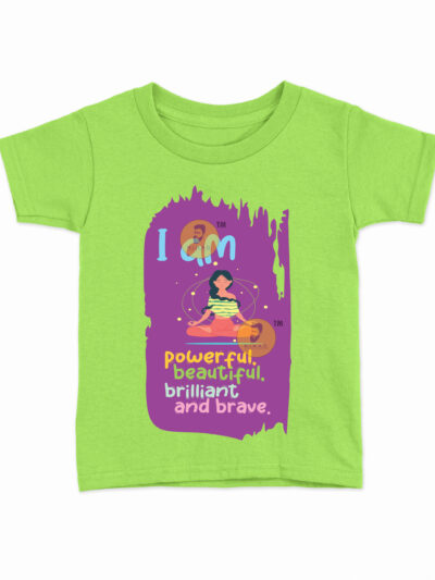 I am Powerful Parrot Green Kids Round Neck Printed T-Shirts