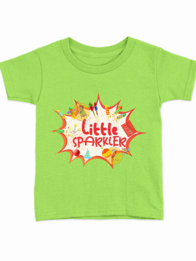 Little Sparkler Parrot Green Kids Round Neck Printed T-Shirts