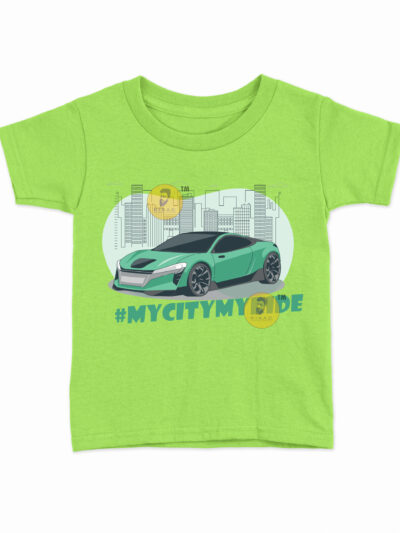 My City My Ride Parrot Green Kids Round Neck Printed T-Shirts