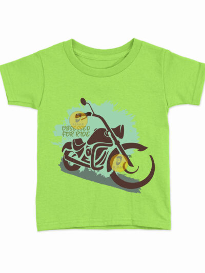 Obsessed for Ride Parrot Green Kids Round Neck Printed T-Shirts