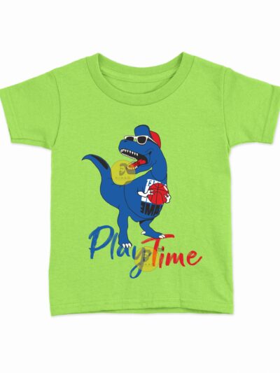 Playtime Parrot Green Kids Round Neck Printed T-Shirts