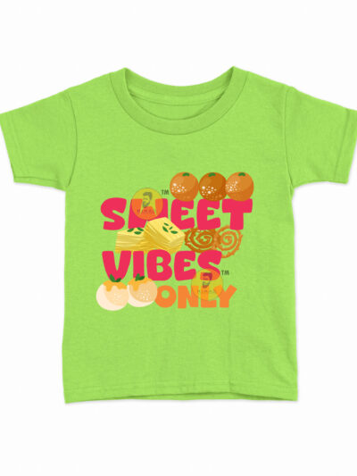Sweet Vibes Parrot Green Kids Round Neck Printed T-Shirts