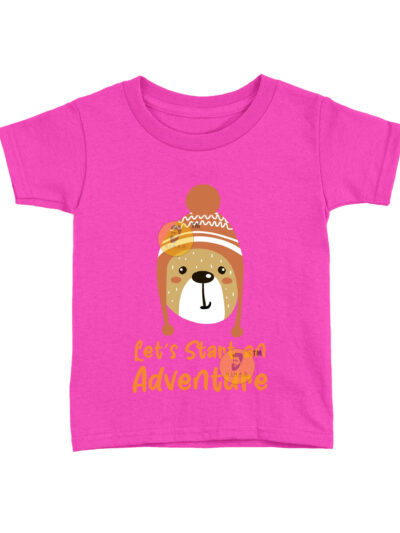 Adventure Begin Pink Kids Round Neck Printed T-Shirts