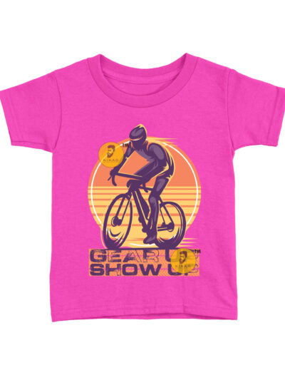 Gear Up Pink Kids Round Neck Printed T-Shirts