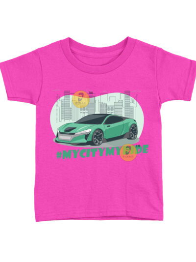 My City My Ride Pink Kids Round Neck Printed T-Shirts