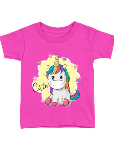 Cute Royal Pink Kids Round Neck Printed T-Shirts