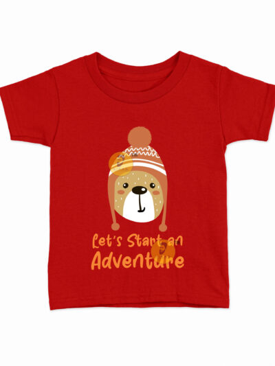 Adventure Begin Red Kids Round Neck Printed T-Shirts