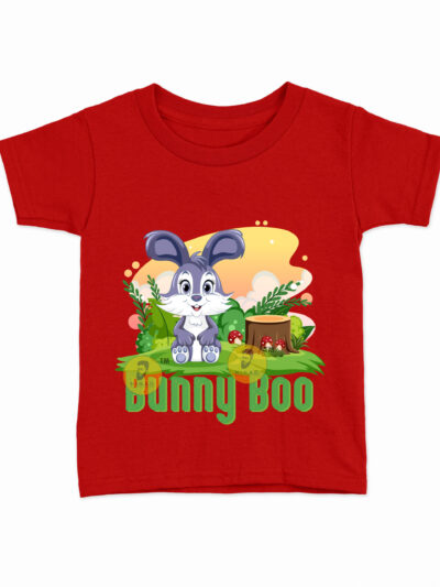 Bunny Boo Red Kids Round Neck Printed T-Shirts