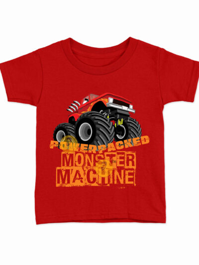 Monster Machine Red Kids Round Neck Printed T-Shirts