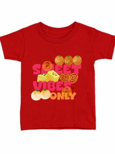 Sweet Vibes Red Kids Round Neck Printed T-Shirts