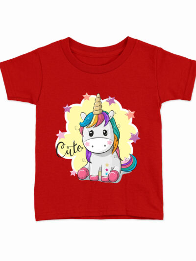 Cute Royal Red Kids Round Neck Printed T-Shirts