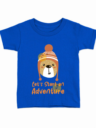 Adventure Begin Royal Blue Kids Round Neck Printed T-Shirts
