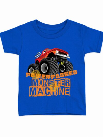 Monster Machine Royal Blue Kids Round Neck Printed T-Shirts