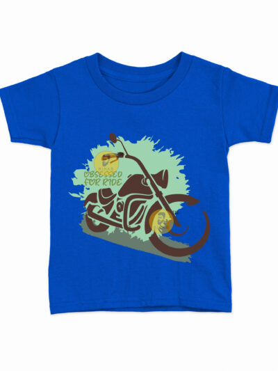 Obsessed for Ride Royal Blue Kids Round Neck Printed T-Shirts