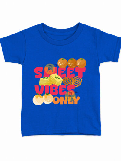 Sweet Vibes Royal Blue Kids Round Neck Printed T-Shirts