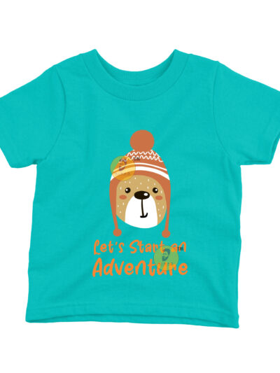 Adventure Begin Teal Kids Round Neck Printed T-Shirts