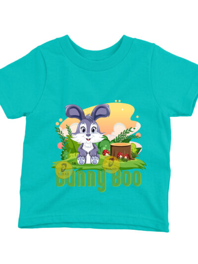 Bunny Boo Teal Kids Round Neck Printed T-Shirts