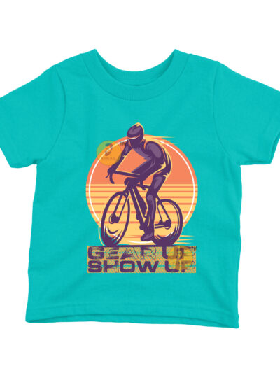 Gear Up Teal Kids Round Neck Printed T-Shirts