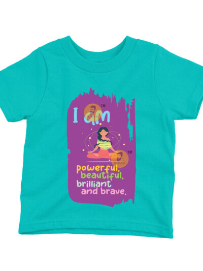 I am Powerful Teal Kids Round Neck Printed T-Shirts