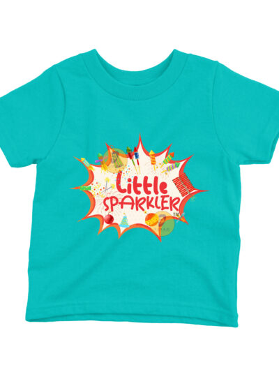Little Sparkler Teal Kids Round Neck Printed T-Shirts