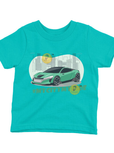 My City My Ride Teal Kids Round Neck Printed T-Shirts