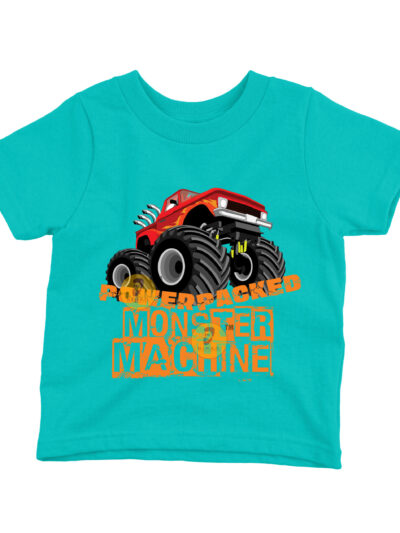 Monster Machine Teal Kids Round Neck Printed T-Shirts