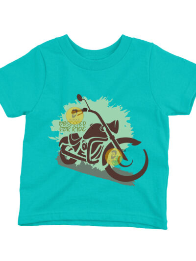 Obsessed for Ride Teal Kids Round Neck Printed T-Shirts