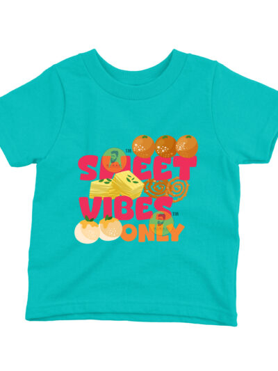 Sweet Vibes Teal Kids Round Neck Printed T-Shirts