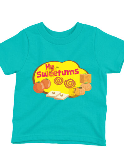 Sweetums Teal Kids Round Neck Printed T-Shirts