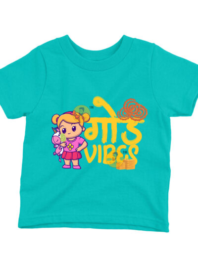 Goad Vibes Teal Kids Round Neck Printed T-Shirts