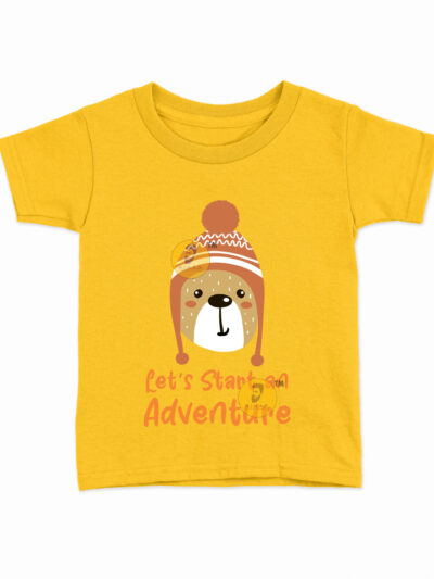 Adventure Begin Yellow Kids Round Neck Printed T-Shirts