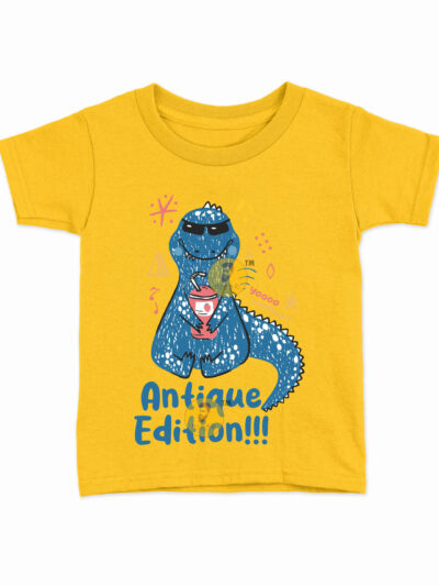 Antique Edition Yellow Kids Round Neck Printed T-Shirts