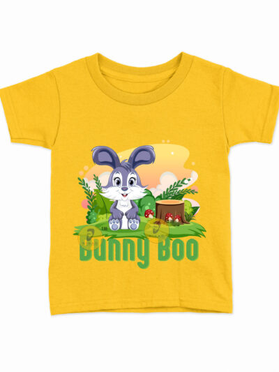 Bunny Boo Yellow Kids Round Neck Printed T-Shirts
