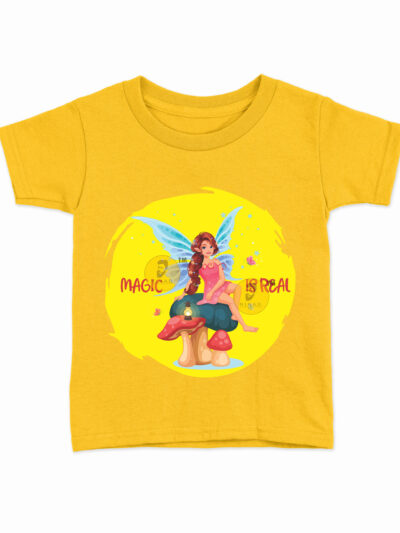 Fairy Yellow Kids Round Neck Printed T-Shirts