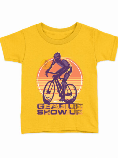 Gear Up Yellow Kids Round Neck Printed T-Shirts