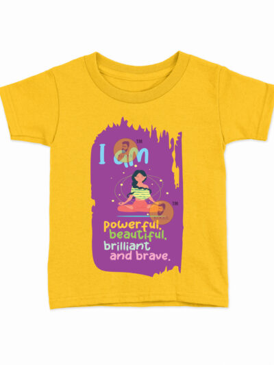 I am Powerful Yellow Kids Round Neck Printed T-Shirts