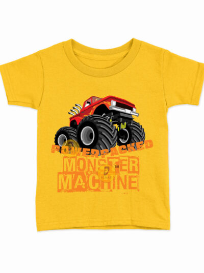 Monster Machine Yellow Kids Round Neck Printed T-Shirts