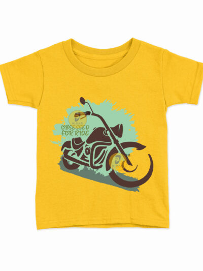 Obsessed for Ride Yellow Kids Round Neck Printed T-Shirts